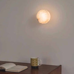 Applique Murale Cylindrique Marbre Albâtre, Noir/Or