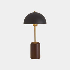 Kuppelschirm-Tischlampe mit Retro-Holzsockel