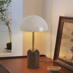 Kuppelschirm-Tischlampe mit Retro-Holzsockel