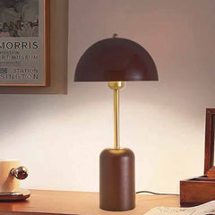 Kuppelschirm-Tischlampe mit Retro-Holzsockel