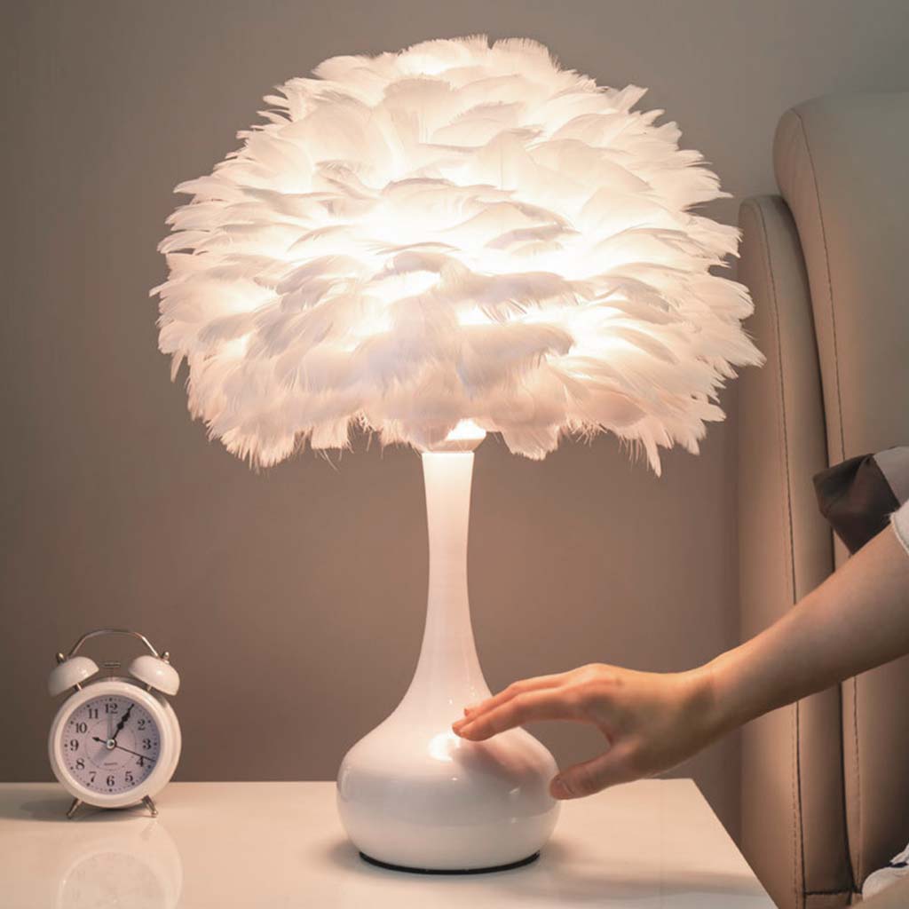Feather Table Lamp Elegant for Bedside with Touch Control