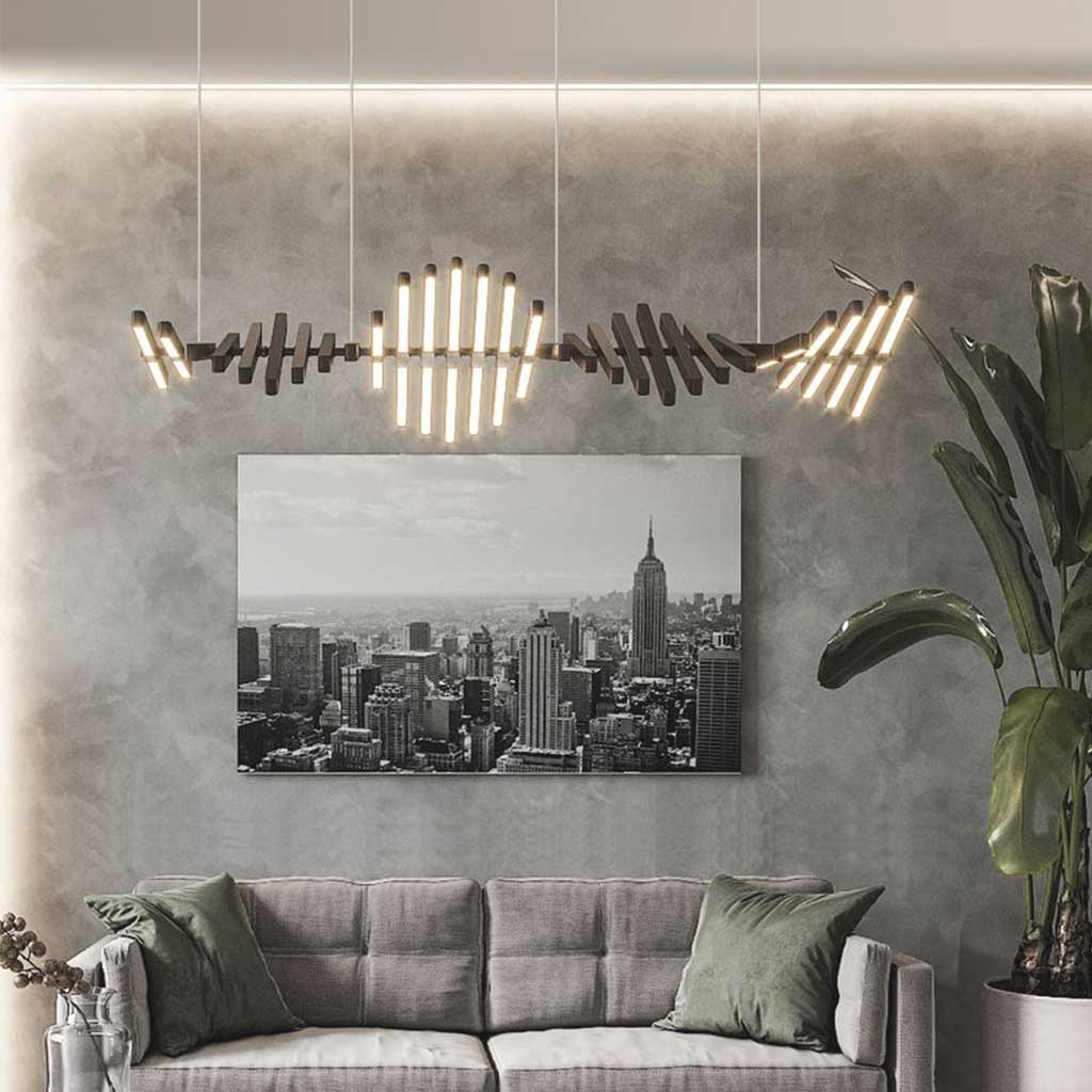 Elegant Black Linear Piano Keys Pendant Chandelier Hall