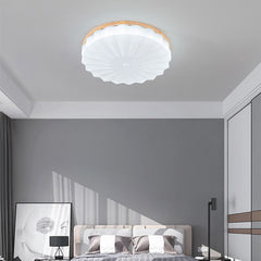 Elegant Wood Round Sunflower LED Ceiling Light Bedroom White