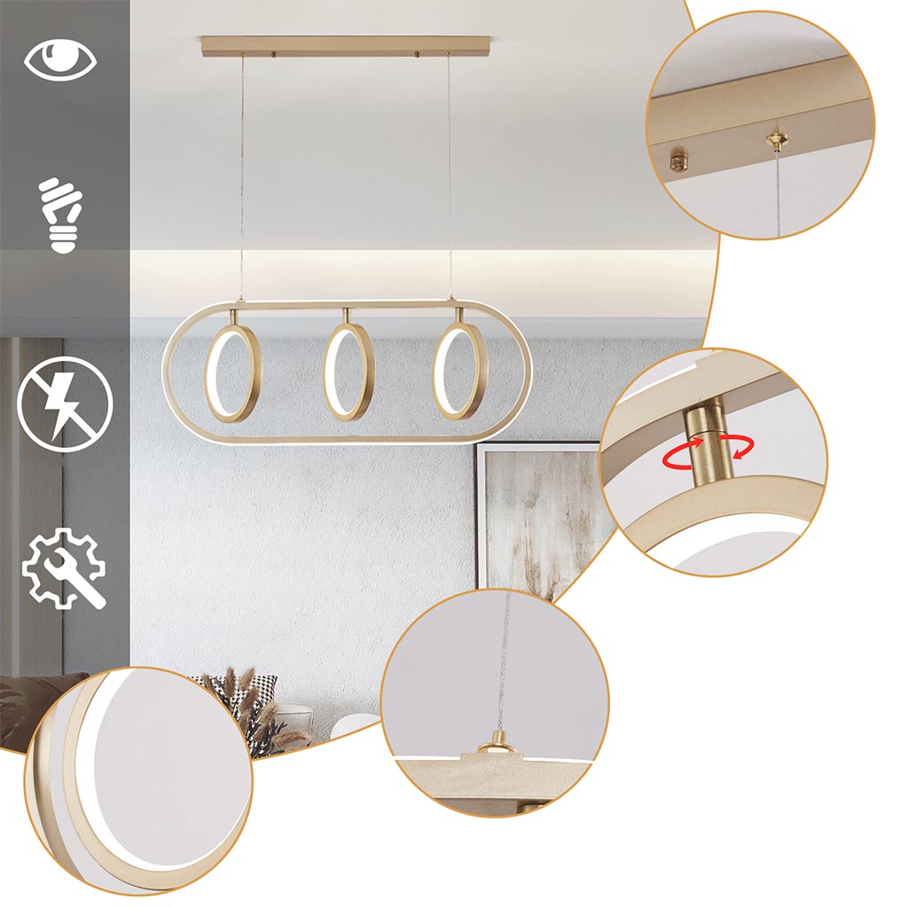Elegant Wrought Iron 3 Ring Chandelier Pendant Light Detail