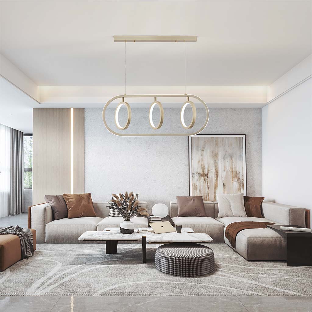 Elegant Wrought Iron 3 Ring Chandelier Pendant Light Living Room