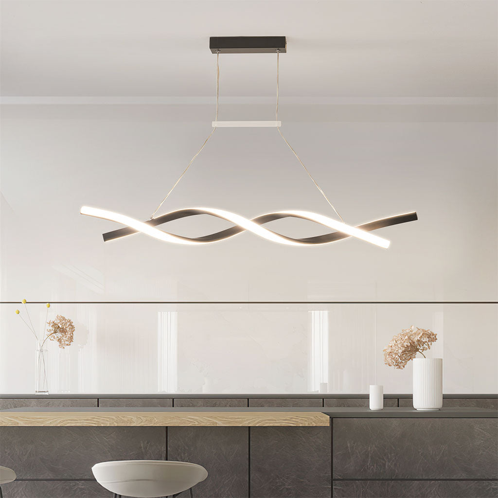 Exquisite Aluminum Curved Chandelier LED Ceiling Light Kitchen Black White