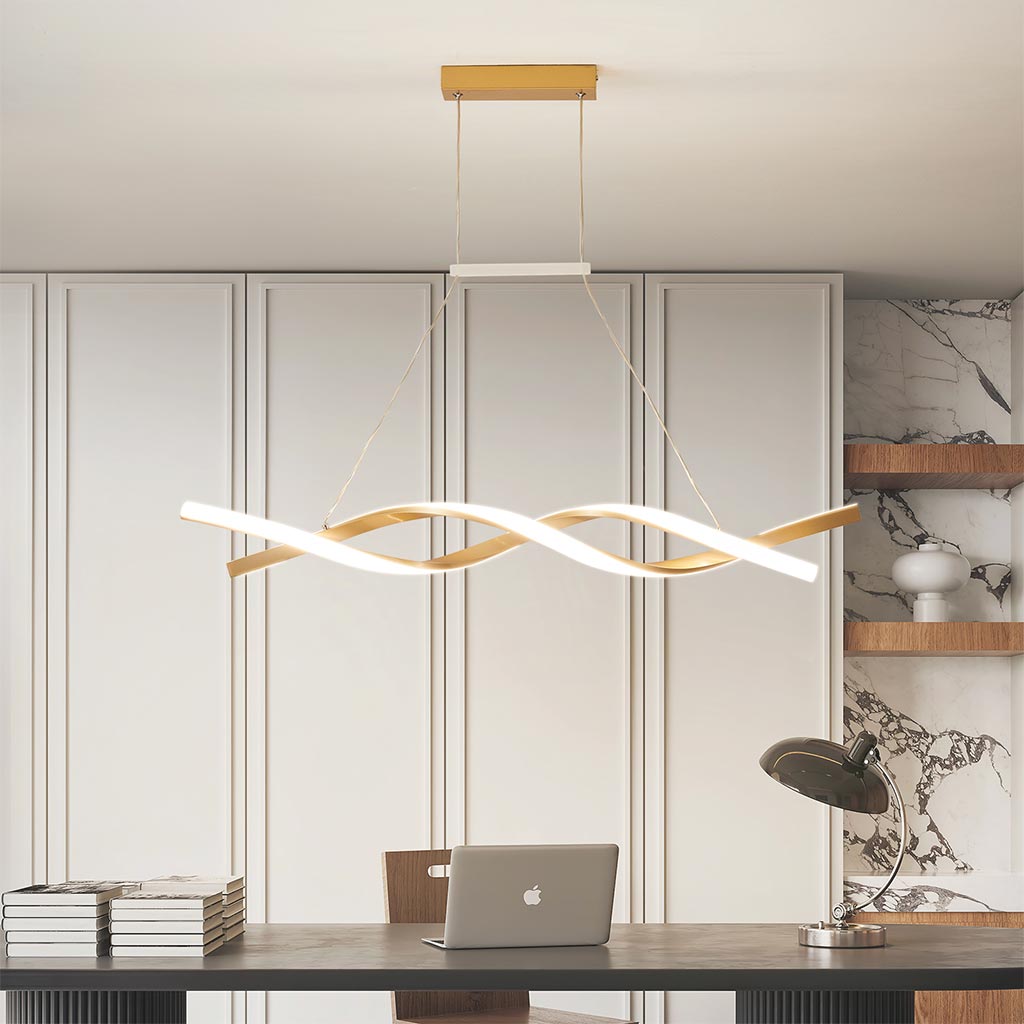 Exquisite Aluminum Curved Chandelier LED Ceiling Light Office Gold