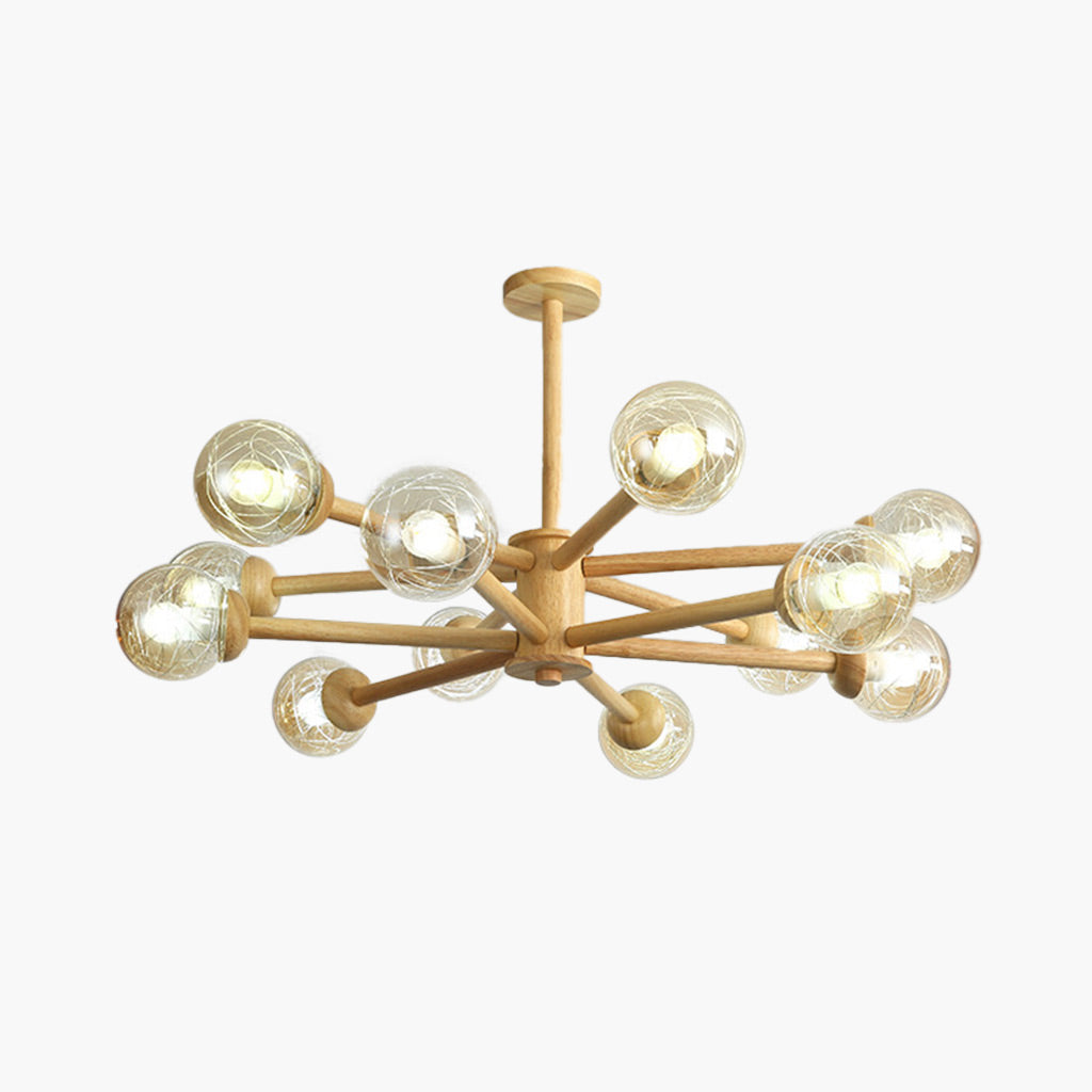 Exquisite Glass Bubble Wood Chandelier Main 12 Lights