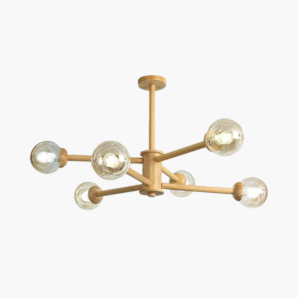 Exquisite Glass Bubble Wood Chandelier Main 6 Lights