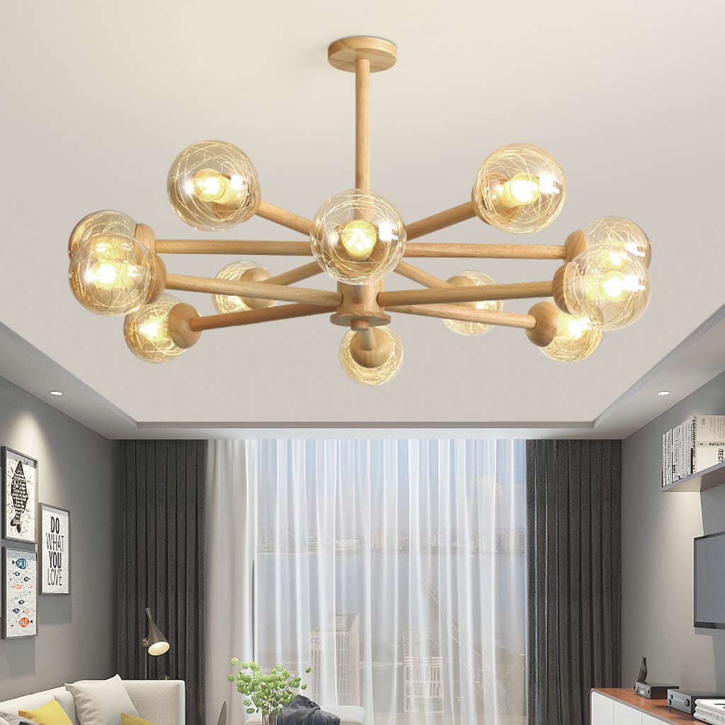 Exquisite Glass Bubble Wood Chandelier Room 12 Lights