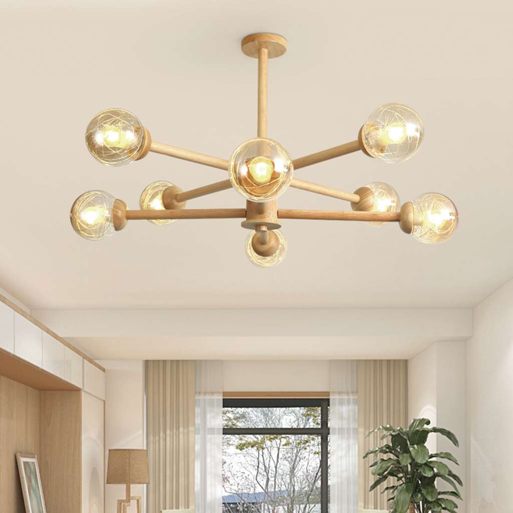 Exquisite Glass Bubble Wood Chandelier Room 8 Lights