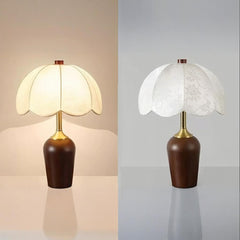 Table / Floor Lamp Vintage Wood Brass with Cloth Shade