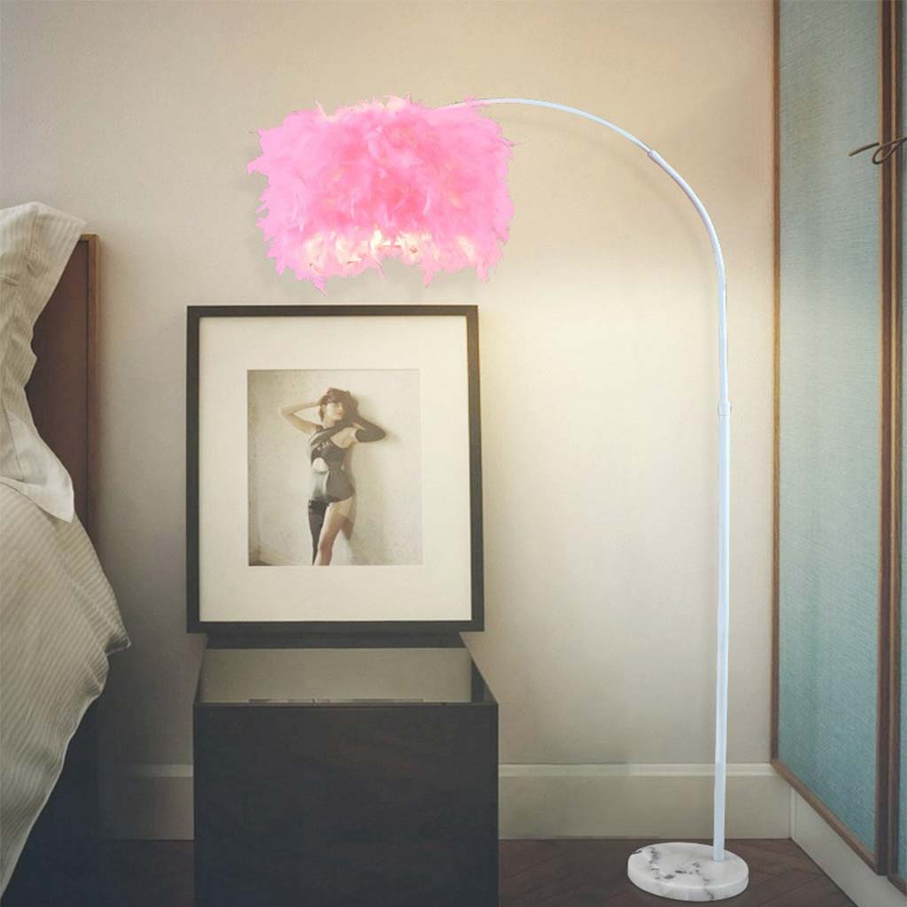 Feather Floor Lamp Fluffy Fairy Arched Fishing Pole White Pink Dia40cm H170cm Dia15.75 x H66.93 White