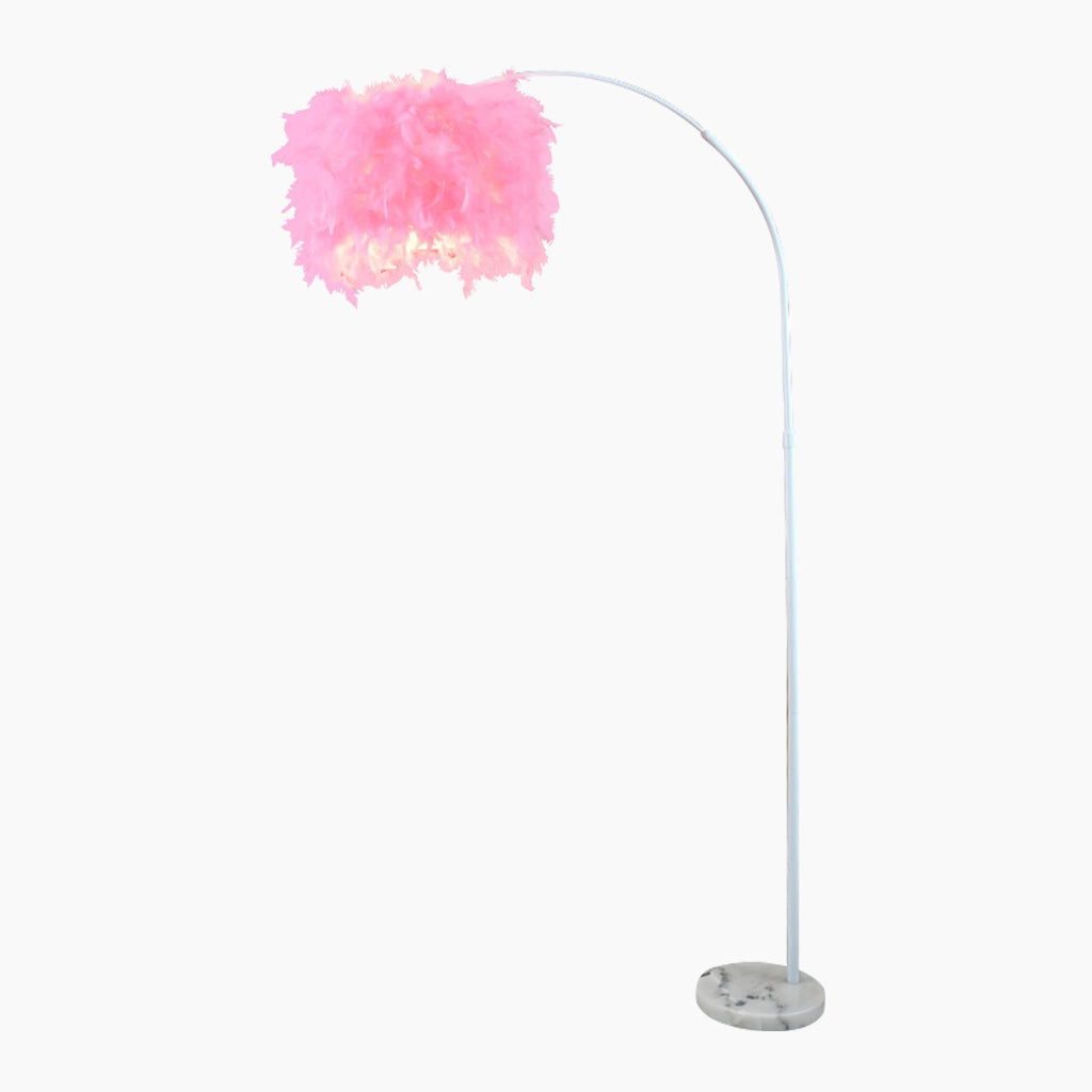 Lampada da terra ad arco con canna da pesca con piume di fata rosa