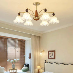 Farmhouse Branch Wood White Glass Flower Chandelier Bedroom