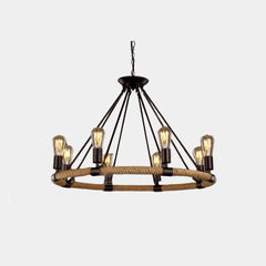 Chandelier Farmhouse Industrial Hemp Rope Ring Candle