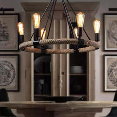 Chandelier Farmhouse Industrial Hemp Rope Ring Candle