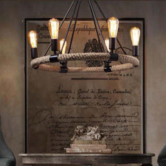 Chandelier Farmhouse Industrial Hemp Rope Ring Candle