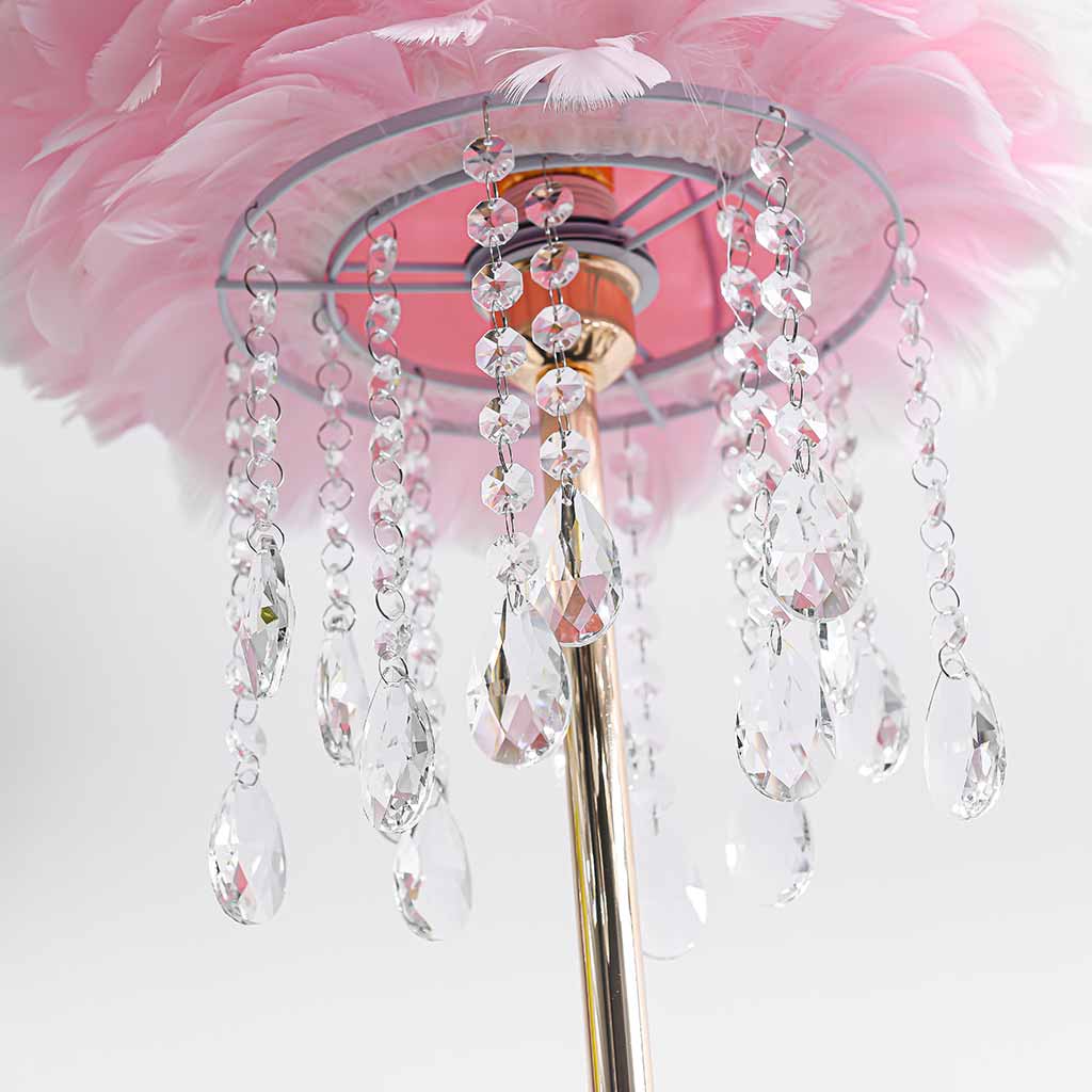 Stylish Feather Floor Lamp with Crystal Tassels Pink Shade