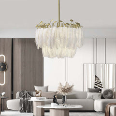 Glamorous Feather Wire Frame Chandelier Ceiling Light Living Room