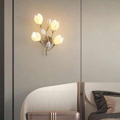 Wall Lamp Artistic Ceramic Magnolia Gold White Bedroom