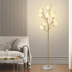 Floor Lamp Artistic Ceramic Magnolia Gold White Living Room