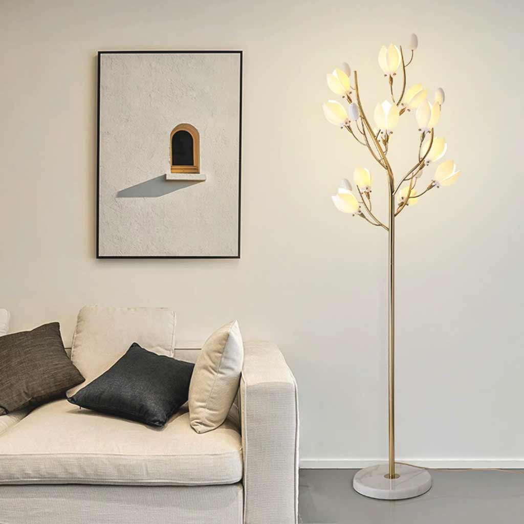 Floor Lamp Artistic Ceramic Magnolia Gold White Room