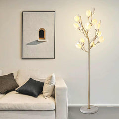 Floor Lamp Artistic Ceramic Magnolia Gold White Room