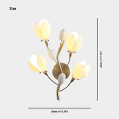 Floor Lamp Artistic Ceramic Magnolia Gold White Size