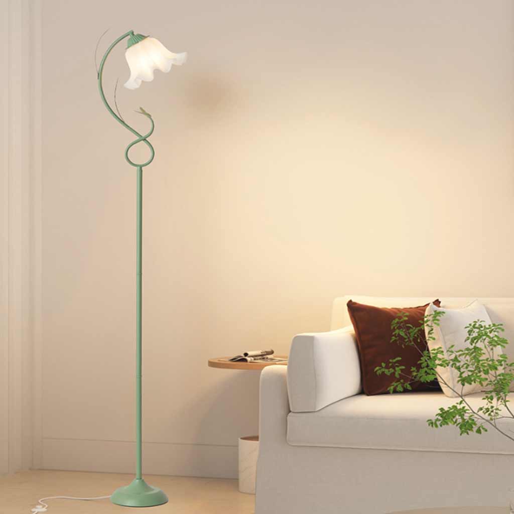 Floor Lamp Cream Acrylic Flower Lily of the Valley Green Living Room