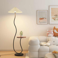 Floor Lamp Cream Curved Fabric Shade with Table Room
