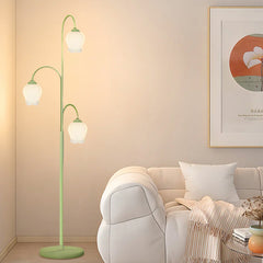 Lampada da terra in vetro color crema, fiore di giglio, per interni, verde
