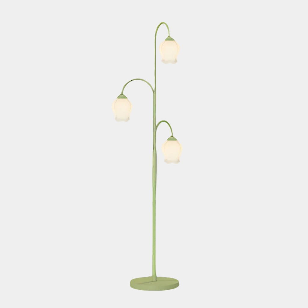 Lampada da terra in vetro color crema, fiore di giglio, per interni, verde