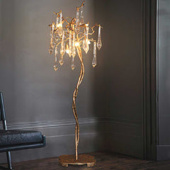 Floor Lamp Crystal Droplet Brass Branch Corner