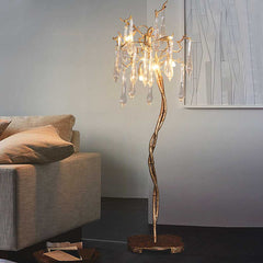 Floor Lamp Crystal Droplet Brass Branch Living Room