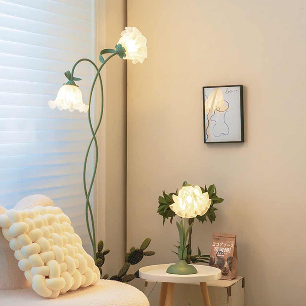 Floor Lamp Decorative Green Spiral Glass Flower Corner