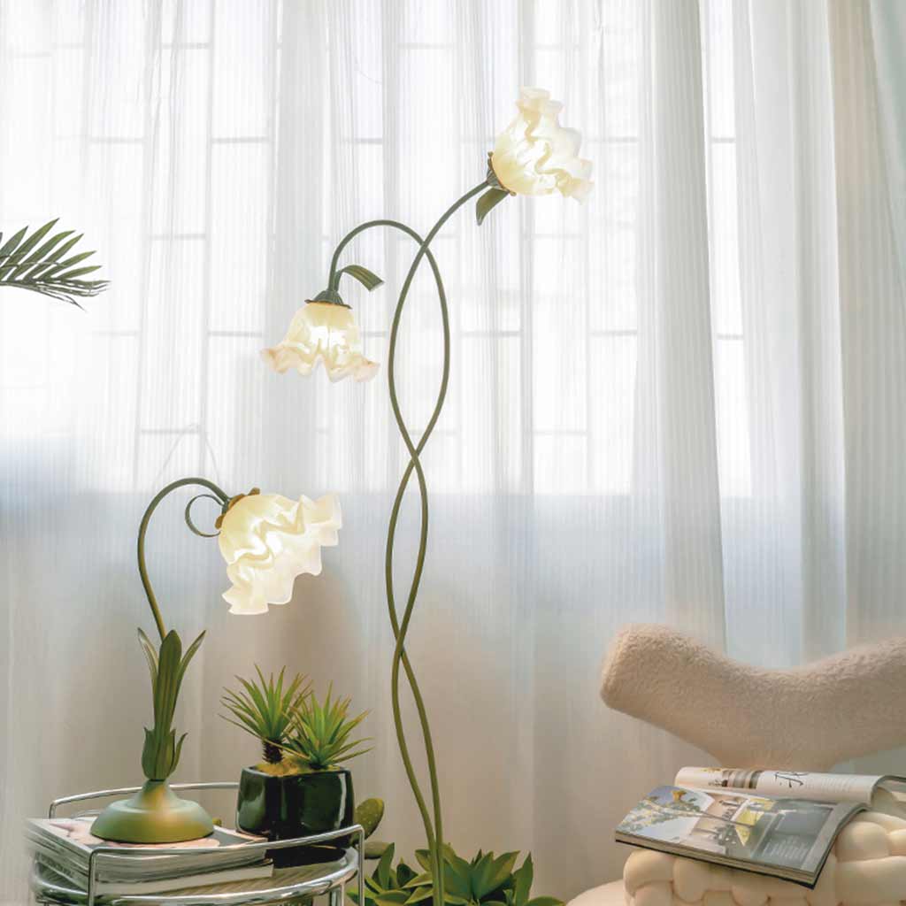 Floor Lamp Decorative Green Spiral Glass Flower Sitting Room
