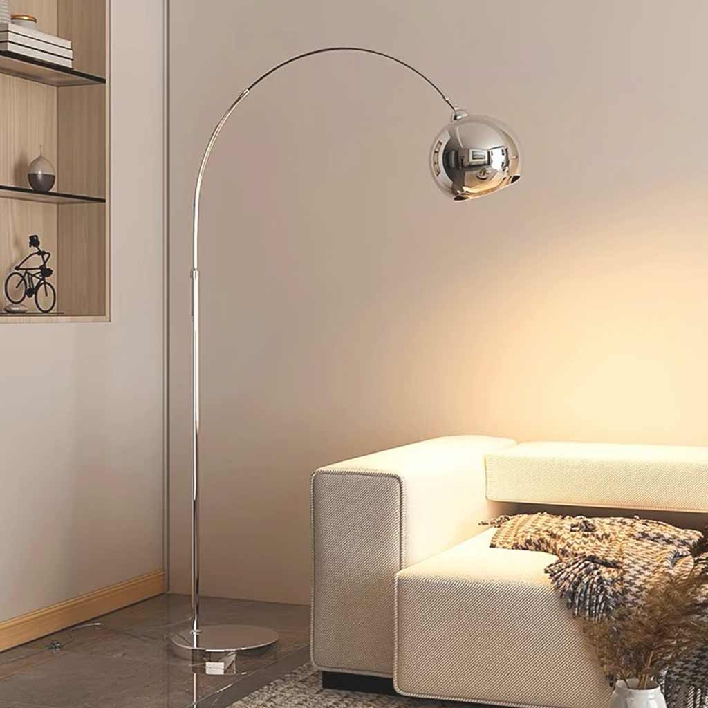 Floor Lamp Fishing Pole Arch with Round Shade Chrome Sitting Room