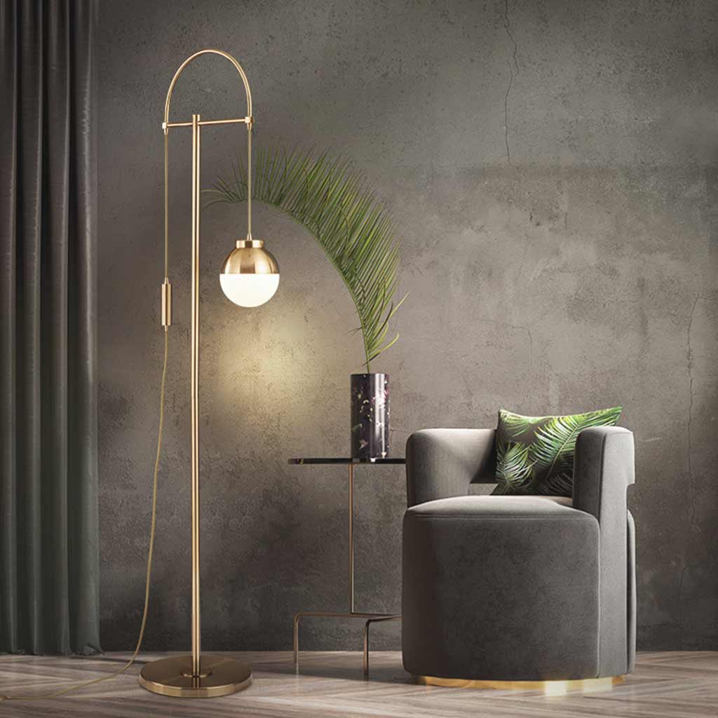 Floor Lamp Nordic Iron Gold Arched Glass Globe Rest Room