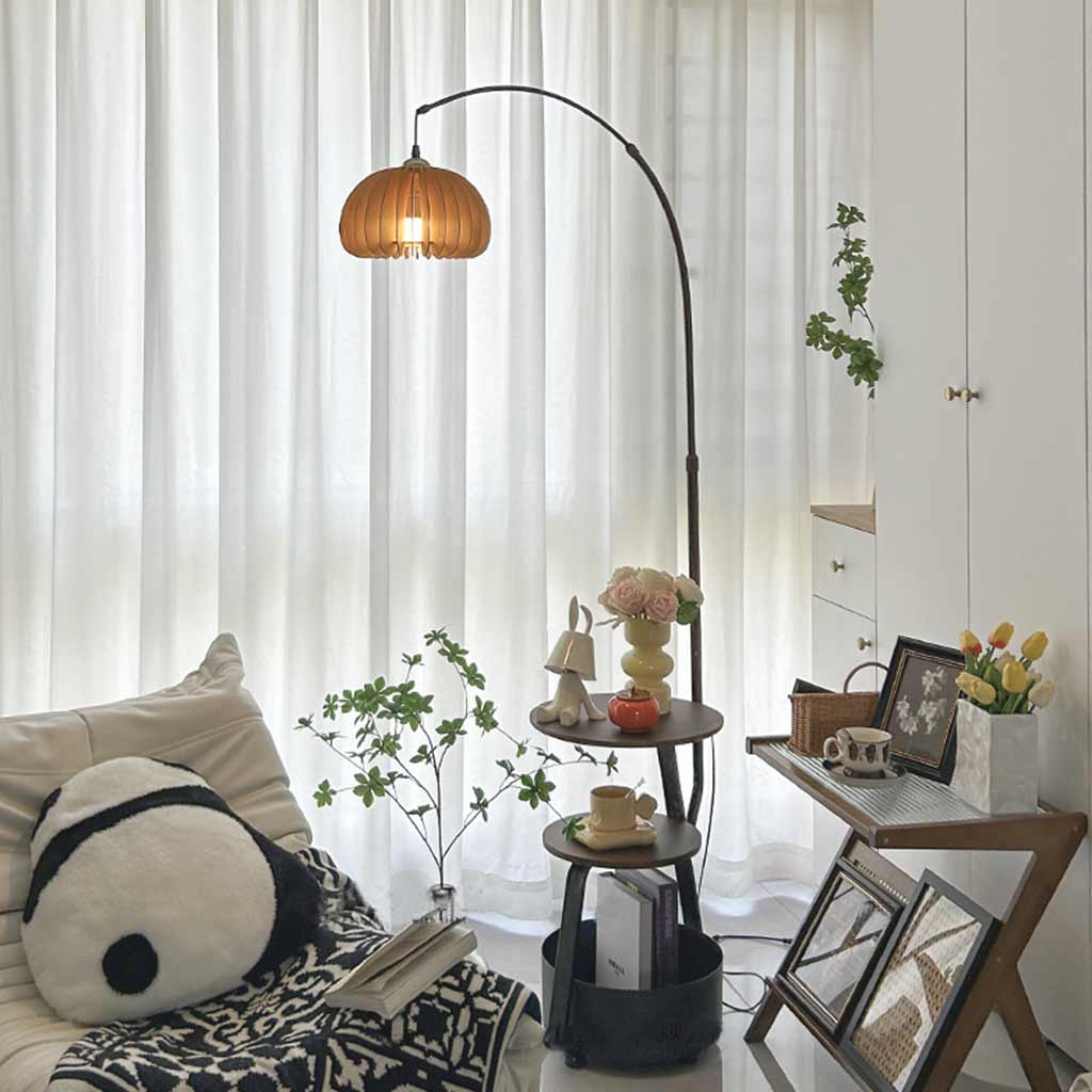 Floor Lamp Retro Round Adjustable Arc with Table Corner