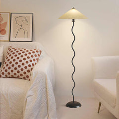 Floor Lamp Vintage Wavy with White Fabric Pleated Shade Corner