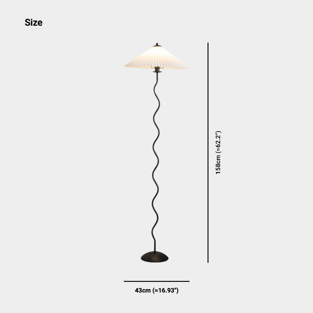Floor Lamp Vintage Wavy with White Fabric Pleated Shade Size