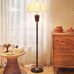 Floor Lamp Vintage Wood Brass with Cloth Shade Corner