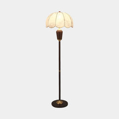 Floor Lamp Vintage Wood Brass with Cloth Shade