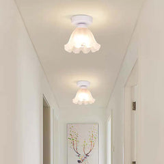 Plafondlamp Half-inbouw Crème Glazen Bloem, Wit / Groen