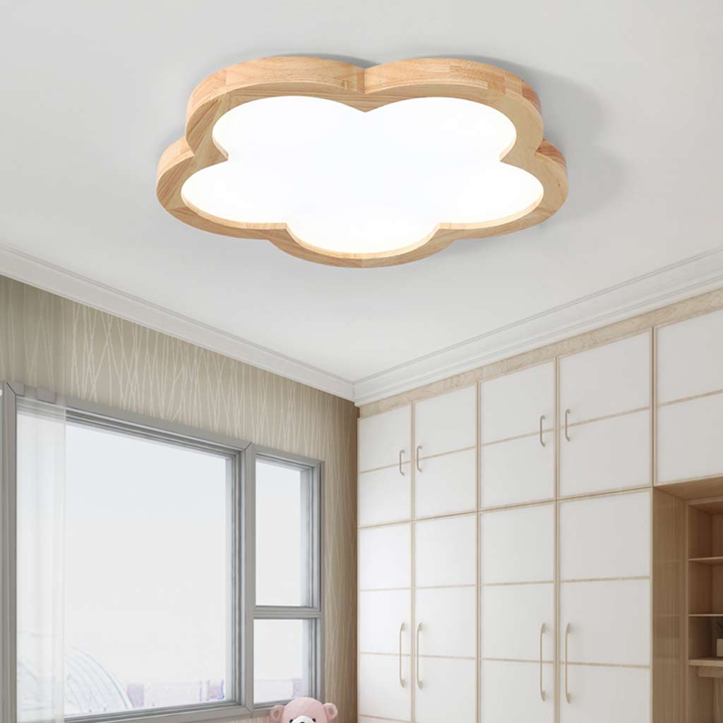 Flower Cloud Wood Acrylic Flush Mount Ceiling Light Bedroom