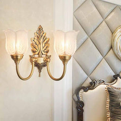 Fiore Applique da Parete Luce Vintage Foglia Ottone da Interno