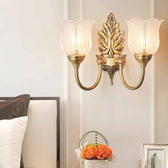 Fiore Applique da Parete Luce Vintage Foglia Ottone da Interno