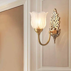 Fiore Applique da Parete Luce Vintage Foglia Ottone da Interno