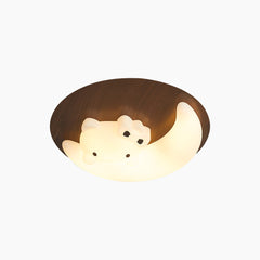Flush Mount Ceiling Light Cartoon Moon Walnut Color